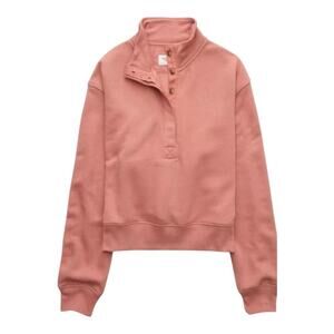 American Eagle Women's Cropped Henley Fleece Sweatshirt Pink Size Large